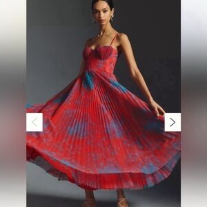 Hutch Red and Blue Pleated Midi Dress for Weddings
